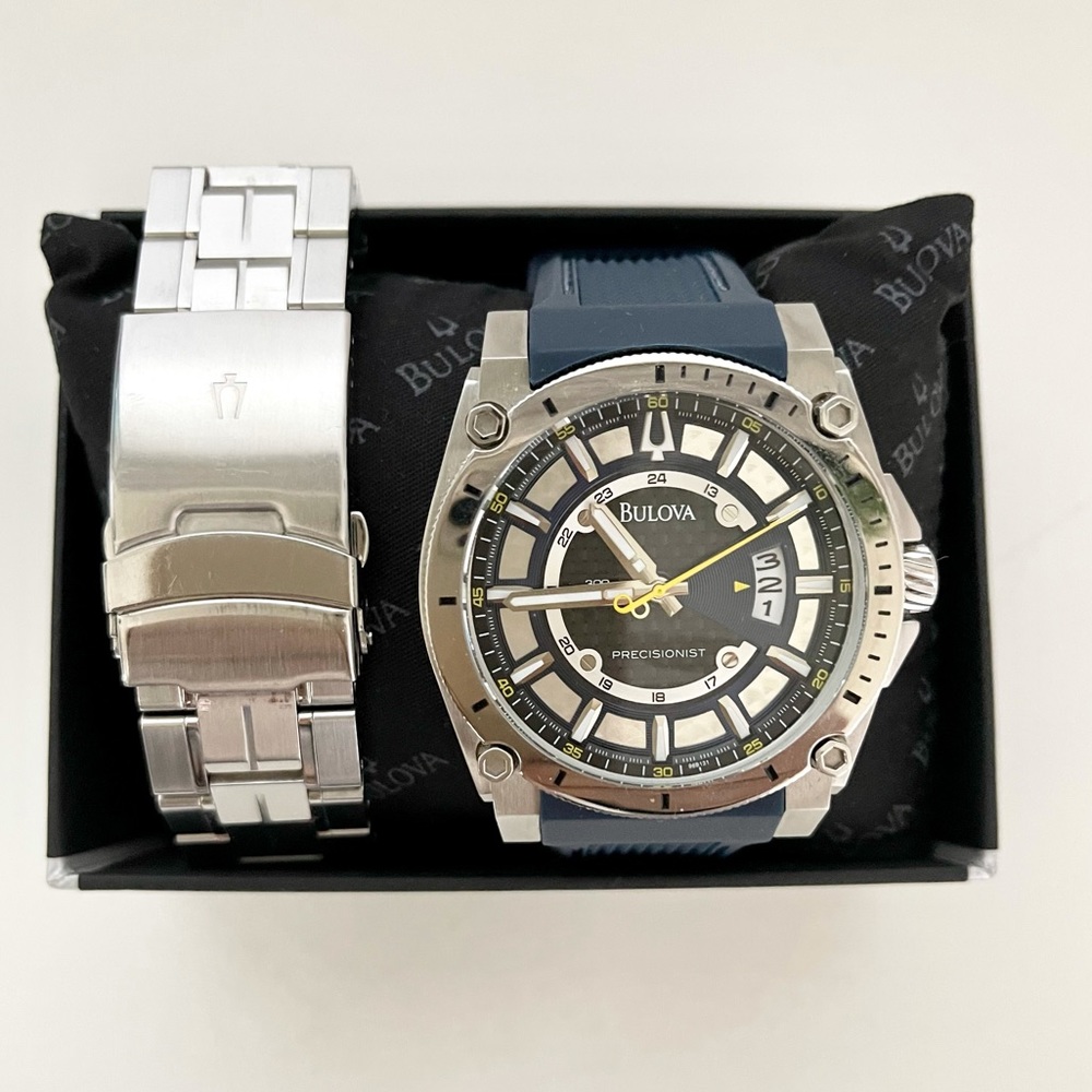 Men’s Bulova Precisionist Oversized Water Resistant Watch w/ 2 Bands Case 46mm